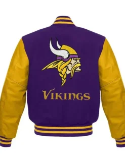 Alexandrine NFL Minnesota Vikings Purple And Yellow Varsity Bomber Jacket back view