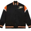 Anaheim Ducks Black Full Snap Satin Varsity Jacket 1