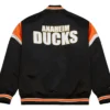 Anaheim Ducks Black Full Snap Satin Varsity Jacket Back 1