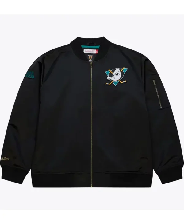 Anaheim Ducks Black Zip Satin Bomber Jacket