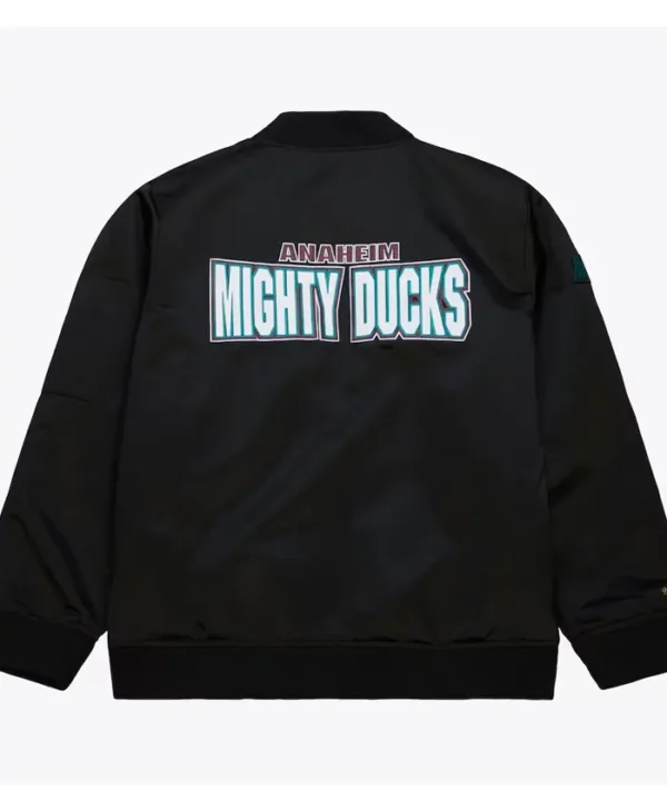 Anaheim Ducks Black Zip Satin Bomber Jacket Back