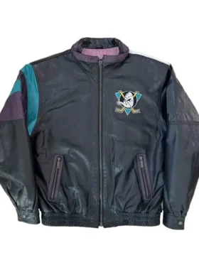 Anaheim Ducks Vintage Black Leather Zip Jacket