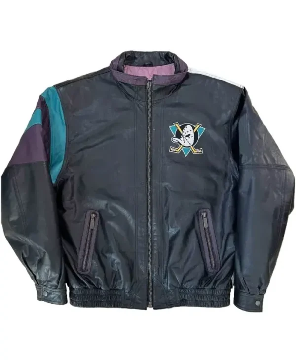 Anaheim Ducks Vintage Black Leather Zip Jacket