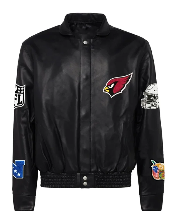 Arizona Cardinals Black Vegan Full Snap Leather Jacket