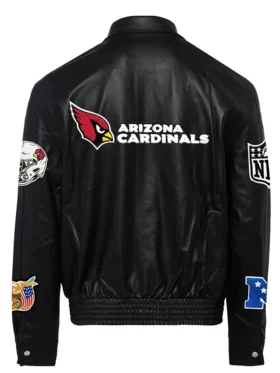 Arizona Cardinals Black Vegan Full Snap Leather Jacket Back