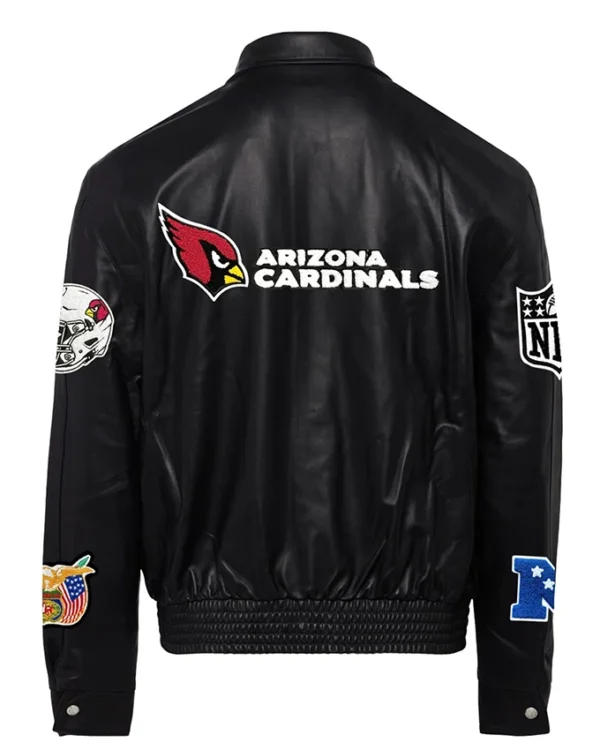 Arizona Cardinals Black Vegan Full Snap Leather Jacket Back