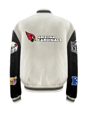 Arizona Cardinals Mens Wool White and Black Letterman Jacket Back