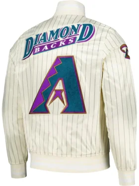 Arizona Diamondbacks White Pinstripe Satin Varsity Jacket Back