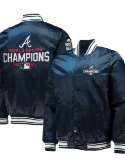 Atlanta Braves Championship Navy Blue Satin Varsity Jacket