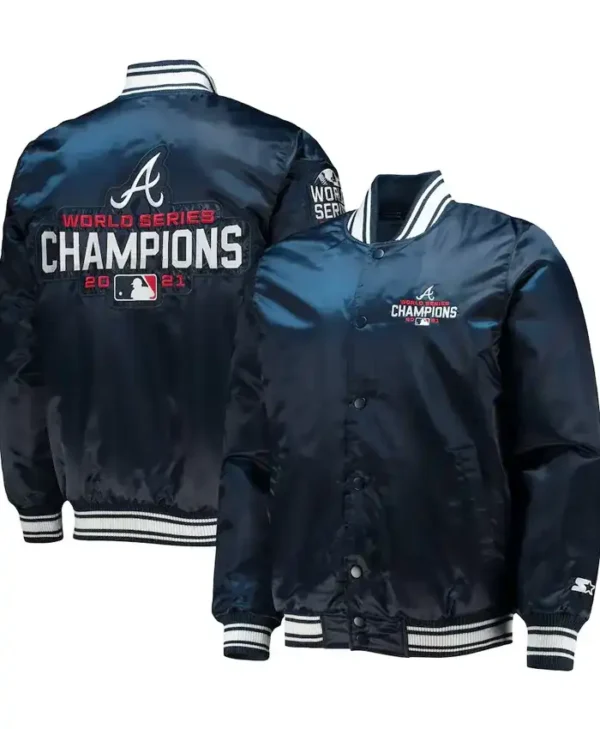 Atlanta Braves Championship Navy Blue Satin Varsity Jacket