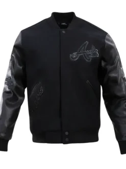 Atlanta Braves Full Snap Black Wool Varsity Jacket