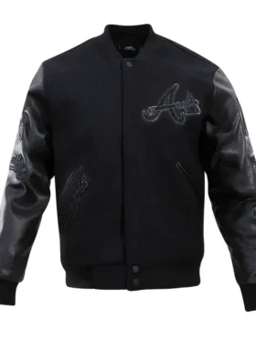 Atlanta Braves Full Snap Black Wool Varsity Jacket