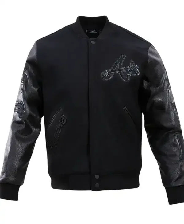 Atlanta Braves Full Snap Black Wool Varsity Jacket