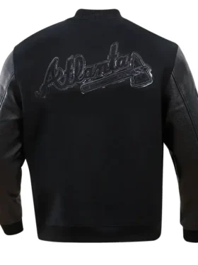 Atlanta Braves Full Snap Black Wool Varsity Jacket Back