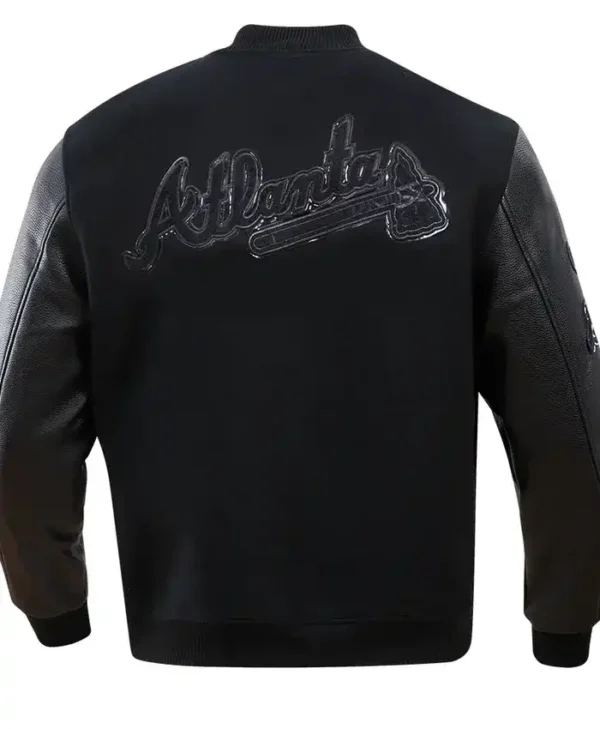 Atlanta Braves Full Snap Black Wool Varsity Jacket Back