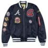 Atlanta Braves Ma 1 Navy Blue Satin Bomber Jacket