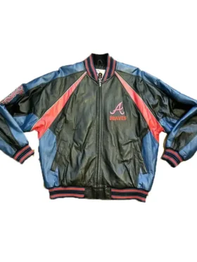 Atlanta Braves Zipper Vintage Leather Bomber Jacket