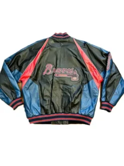 Atlanta Braves Zipper Vintage Leather Bomber Jacket Back