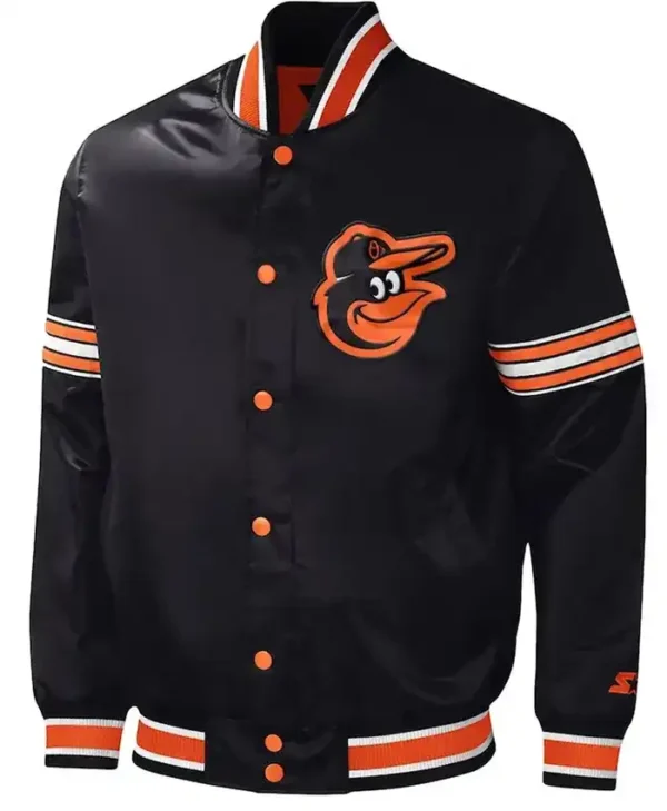 Baltimore Orioles Letterman Black And White Satin Jacket