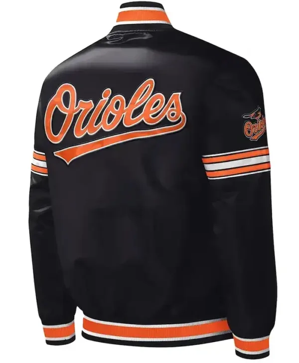 Baltimore Orioles Letterman Black And White Satin Jacket Back