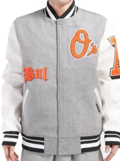 Baltimore Orioles Pro Standard Grey And White Varsity Jacket