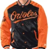 Baltimore Orioles Starter Satin Black And Orange Varsity Jacket