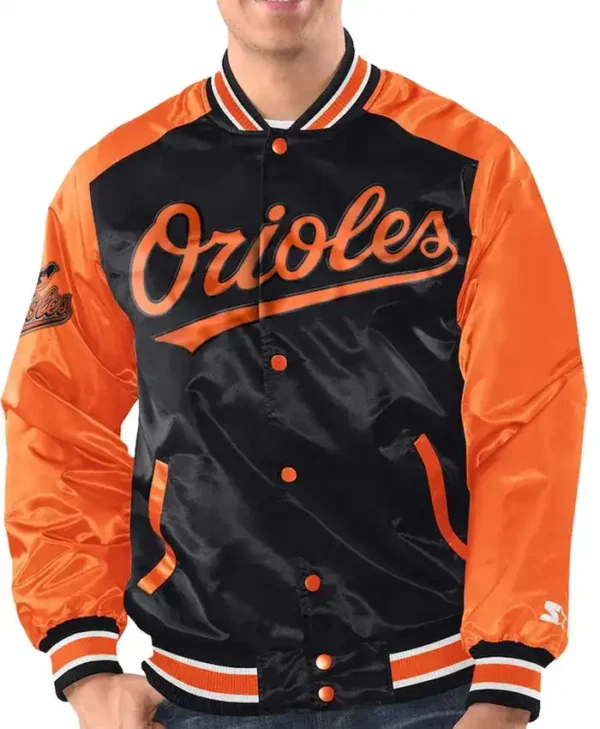 Baltimore Orioles Starter Satin Black And Orange Varsity Jacket
