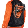 Baltimore Orioles Starter Satin Black And Orange Varsity Jacket Back