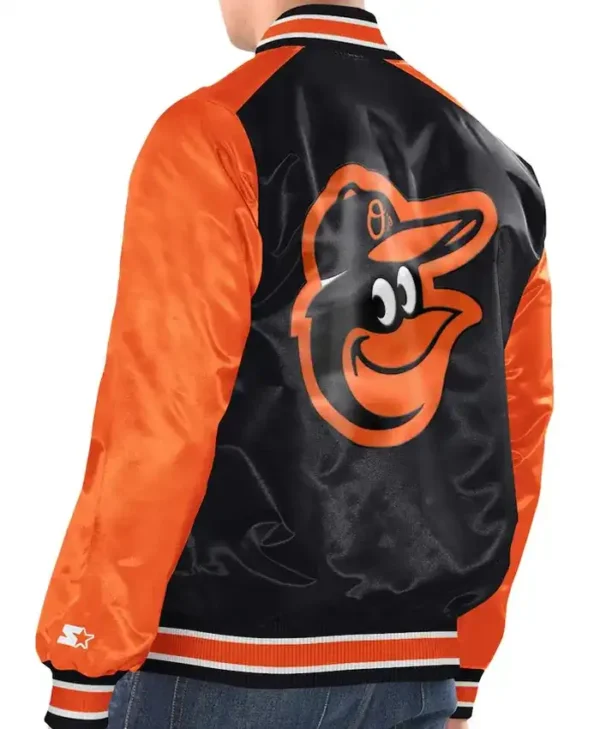 Baltimore Orioles Starter Satin Black And Orange Varsity Jacket Back