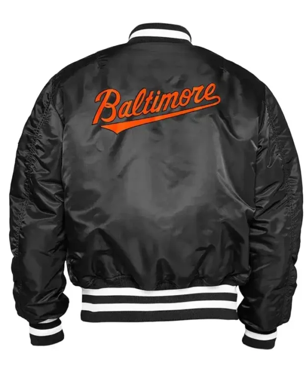Baltimore Orioles Vintage Black Bomber Jacket Back