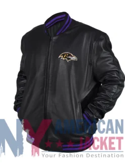 Baltimore Ravens Black Leather Bomber Jacket
