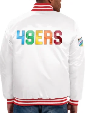 Bernadine San Francisco 49ers White Satin Varsity Jacket Back