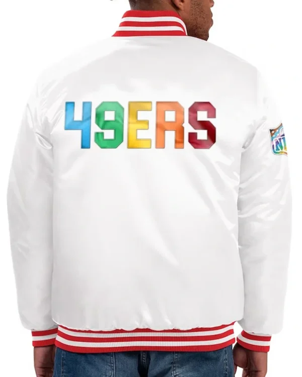 Bernadine San Francisco 49ers White Satin Varsity Jacket Back