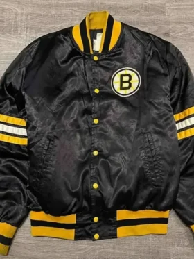 Boston Bruins 80s Black Letterman Satin Varsity Jacket