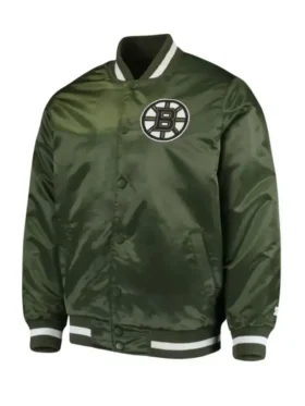 Boston Bruins Starter Satin Green Letterman Varsity Jacket