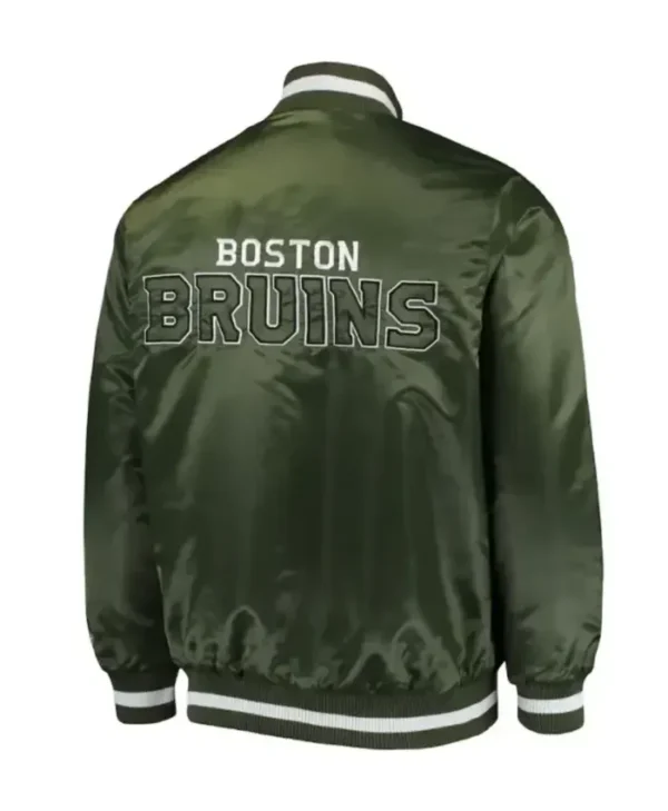 Boston Bruins Starter Satin Green Letterman Varsity Jacket Back