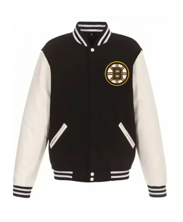Boston Bruins White And Black Wool Varsity Jacket