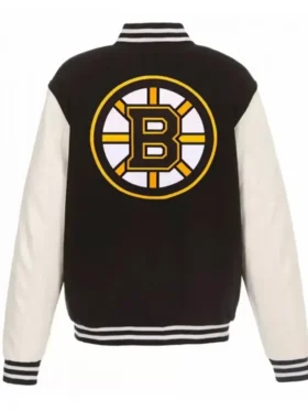 Boston Bruins White And Black Wool Varsity Jacket Back