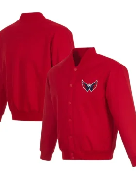 Bria San Jose Sharks Red Full Snap Varsity Jacket