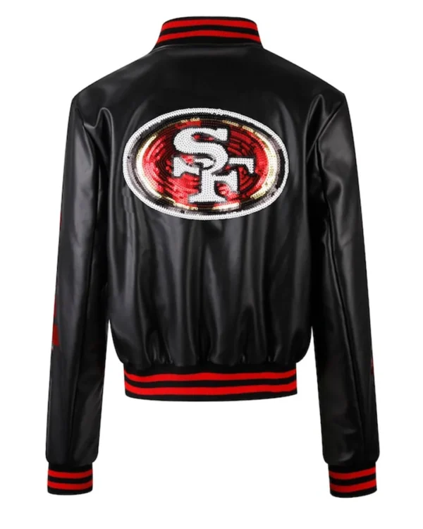Bridget Niners 49ers Black Varsity Leather Jacket Back