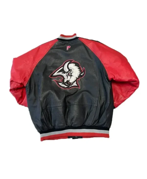 Buffalo Sabres Black and Red Leather Varsity Jacket Back