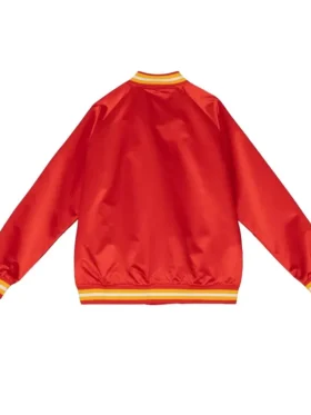 Calgary Flames Red Lightweight Satin Varsity Jacket Back