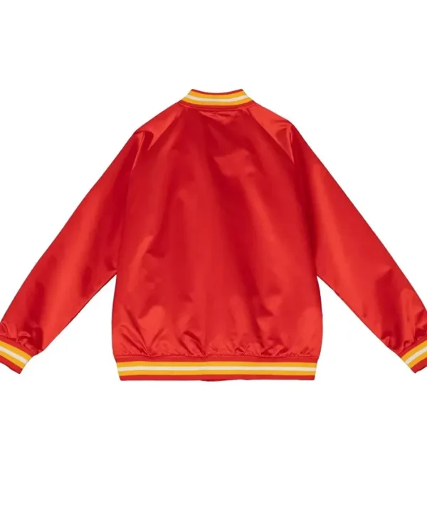 Calgary Flames Red Lightweight Satin Varsity Jacket Back