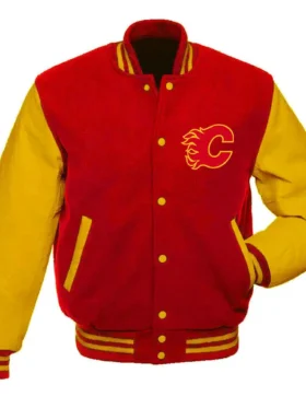 Calgary Flames Red and Gold Wool Varsity Jacket