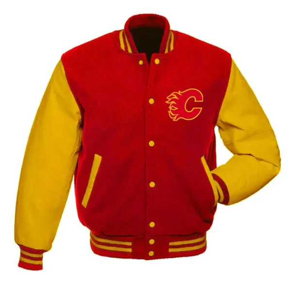 Calgary Flames Red and Gold Wool Varsity Jacket