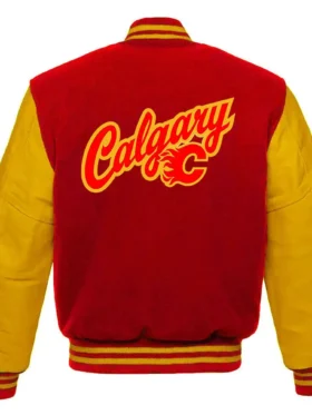 Calgary Flames Red and Gold Wool Varsity Jacket Back