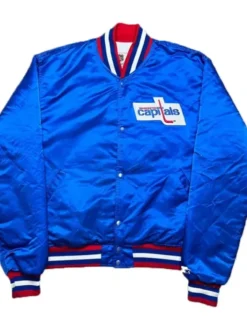 Capitals Full Snap Blue Satin Varsity Jacket