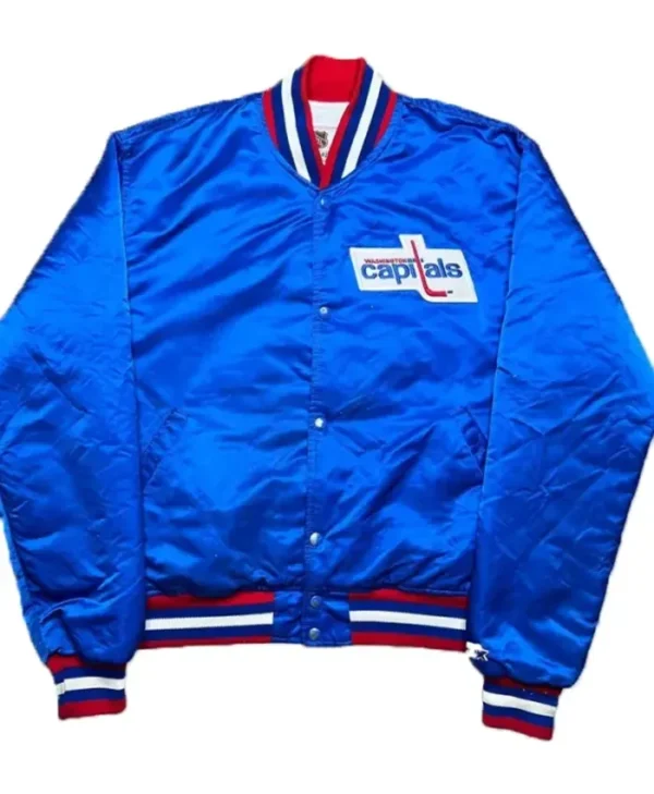 Capitals Full Snap Blue Satin Varsity Jacket