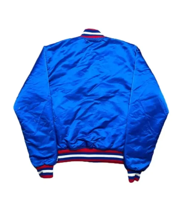 Capitals Full Snap Blue Satin Varsity Jacket Back