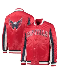 Capitals Red Full Snap Letterman Satin Varsity Jacket